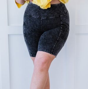 Zenana Kickin' Back Full Size Run Mineral Wash Biker Shorts